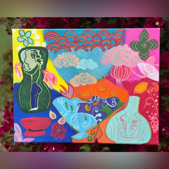 Original painting art acrylic on canvas lucky blissful elements 14*11 unframed - Picture 2 of 11